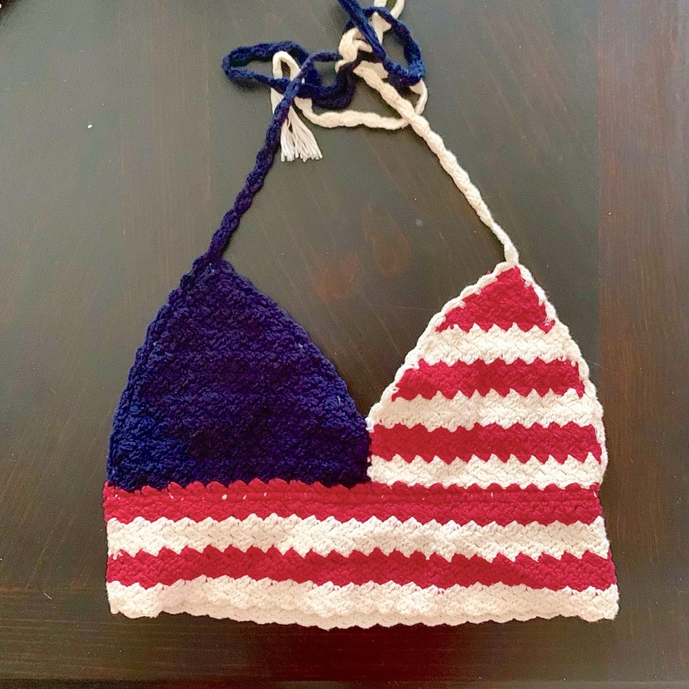 Urban Outfitters BDG American Flag Crochet Crop Top Sz S-P